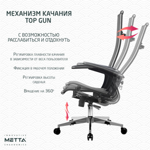 Кресло офисное МЕТТА "К-7-Т" хром, прочная сетка, сиденье и спинка регулируемые, черное