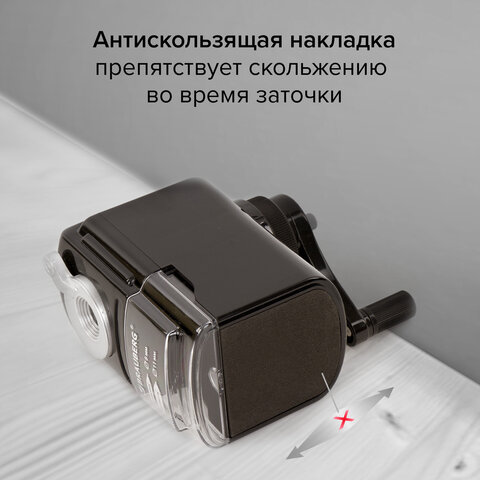 Точилка механическая BRAUBERG "STYLE", для ч/гр и цветных карандашей (в том числе утолщенных), крепление к столу, корпус черный, 228482