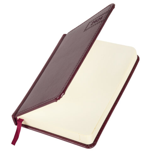 Ежедневник датированный 2026, МАЛЫЙ ФОРМАТ 100х150 мм, А6, BRAUBERG "Imperial", под кожу, бордо, 117254