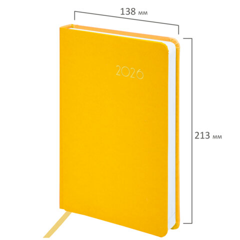 Ежедневник датированный 2026, А5, 138x213 мм, BRAUBERG "Select", балакрон, желтый, 117088