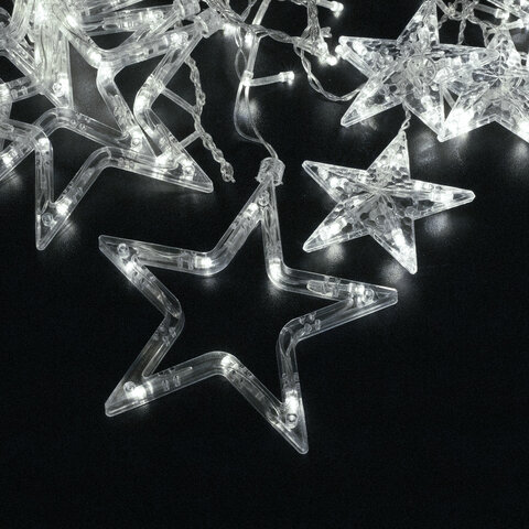 Электрогирлянда-занавес комнатная 3х0,5 м, 108 LED, с насадками вид: "Звёзды", холодный белый, 220V, ЗОЛОТАЯ СКАЗКА, 591355