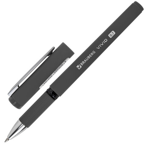 Ручка шариковая с грипом BRAUBERG "VIVID", СИНЯЯ, SOFT TOUCH покрытие, узел 0,7 мм, линия письма 0,35 мм, 144396