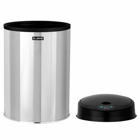 Ведро для мусора СЕНСОРНОЕ 12 л, нержавеющая сталь, черная матовая крышка, питание от 4-х батареек AA (не входят в комплект), LAIMA, 609326