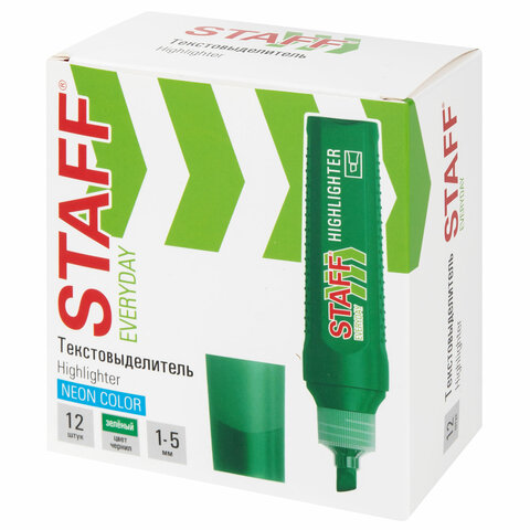 Текстовыделитель STAFF "EVERYDAY HL-707", ЗЕЛЕНЫЙ, линия 1-5 мм, скошенный наконечник, 152543