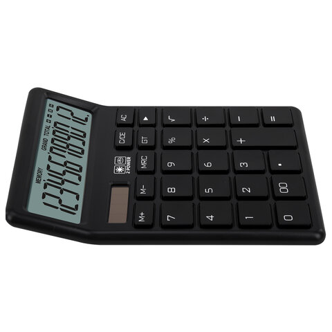 Калькулятор настольный BRAUBERG CH-12-BK (153х103 мм), 12 разрядов, двойное питание, черный, 272958