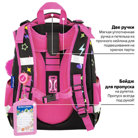 Ранец BRAUBERG PREMIUM, 2 отделения, с брелоком, "Headphones", велюровая нашивка, 38х29х16 см, 273100