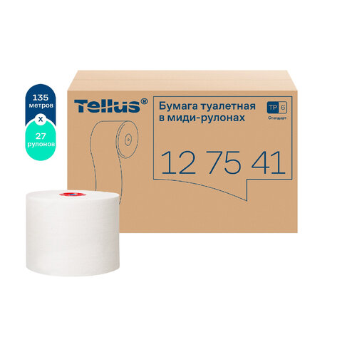 Бумага туалетная 135 м, Tellus/TORK (Система Т6) UNIVERSAL, КОМПЛЕКТ 27 рулонов, белая, 127541