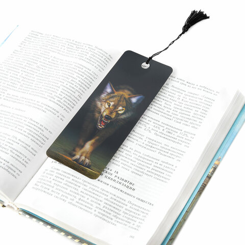 Закладка для книг с линейкой 3D-ОБЪЕМНАЯ BRAUBERG, "Волк", с декоративным шнурком, 125756