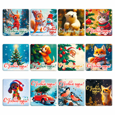 Магниты новогодние (1 шт.) 7х7см, "Хмаs Time", 36 дизайнов ассорти, ЗОЛОТАЯ СКАЗКА, 592584