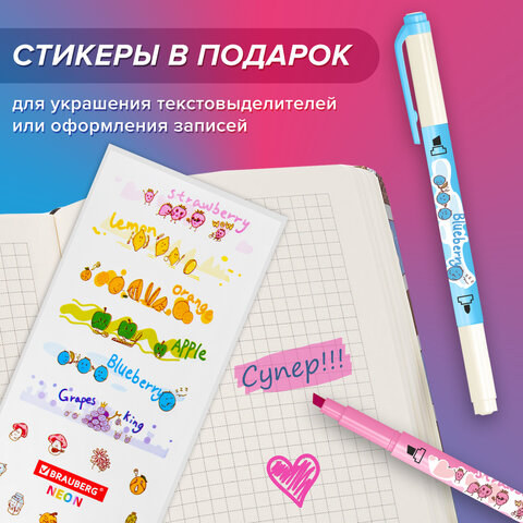 Набор текстовыделителей двусторонних 6 НЕОНОВЫХ ЦВЕТОВ, BRAUBERG "TWIN NEON", линия 1-5 мм, 152517