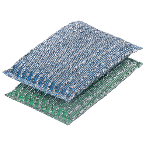 Губка-скрабер 13х8,5х1,5 см, поролон + абразивная оплетка, КОМПЛЕКТ 2 штуки, посуда, уборка, LAIMA, 700057