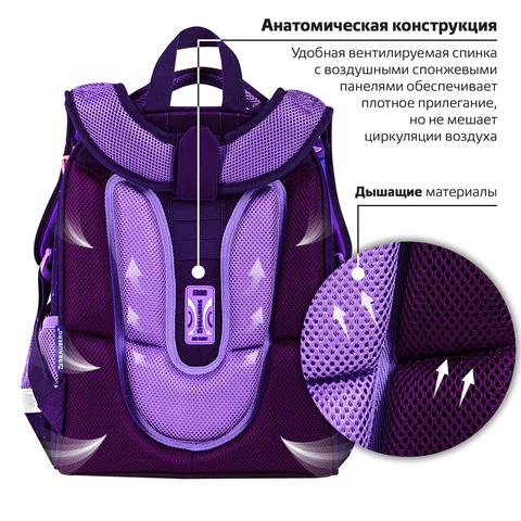 Ранец BRAUBERG PREMIUM, 2 отделения, с брелоком, "Anime cat", 38х29х16 см, 272017