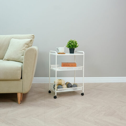 Этажерка офисно-бытовая "Ладья-33КС", 650х450х300 мм, 2 яруса + столик, металл, белая, Э 356 Б