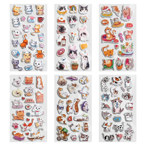 Наклейки зефирные "Котики", 18х9,5 см, ассорти 6 видов, FUNSTER (ФАНСТЕР), 666092