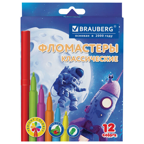 Фломастеры картонная коробка "АССОРТИ 6 ДИЗАЙНОВ", 12 цветов, КЛАССИЧЕСКИЕ, BRAUBERG, 152686