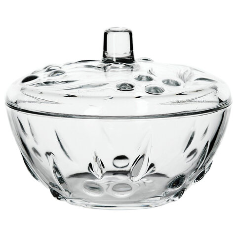 Сахарница, с крышкой, диаметр 140 мм, фактурное стекло, PASABAHCE "ПЕРЛА", фирменная подарочная упаковка, 97236
