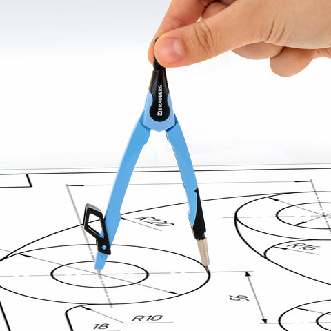 Циркуль с защитным колпачком BRAUBERG "ULTRA", 135 мм, аквамариновый, блистер, 210818