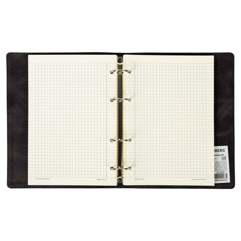 Тетрадь на кольцах А5 (180х220 мм), 120 листов, под кожу, клетка, BRAUBERG "Main", черный, 402004