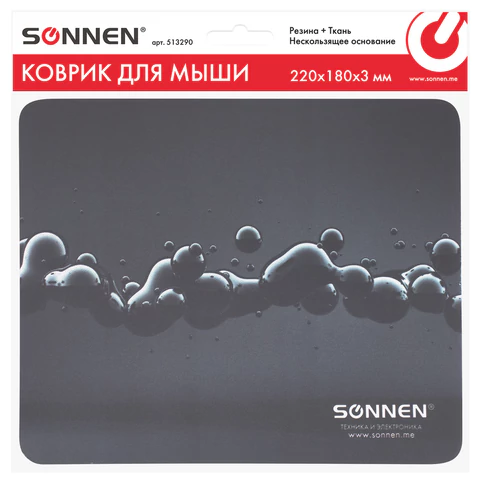 Коврик для мыши SONNEN "DROPS", резина + ткань, 220х180х3 мм, 513290
