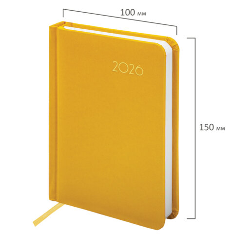 Ежедневник датированный 2026, МАЛЫЙ ФОРМАТ 100х150 мм, А6, BRAUBERG "Select", балакрон, желтый, 117261