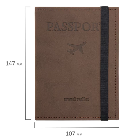 Обложка для паспорта с карманами и резинкой, мягкая экокожа, "PASSPORT", коричневая, BRAUBERG, 238204