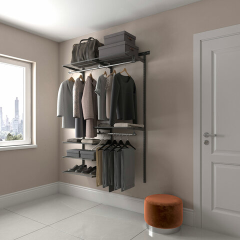 Гардеробная система OPTIMA G120, 2050х1240х450 мм, 6 полок, 3 штанги, графит, S70299916515