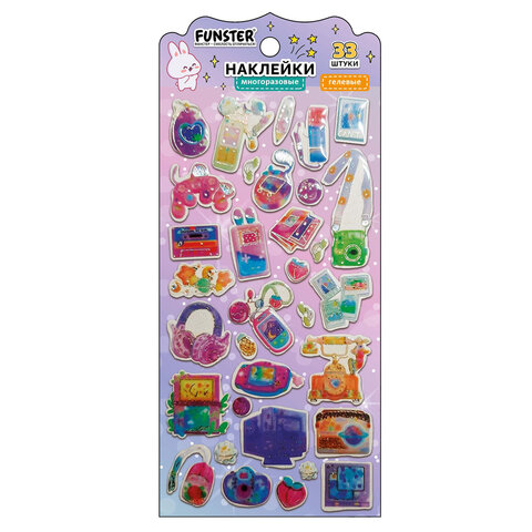 Наклейки гелевые "Красочное веселье", 17,5х9 см, ассорти 6 видов, FUNSTER (ФАНСТЕР), 666079