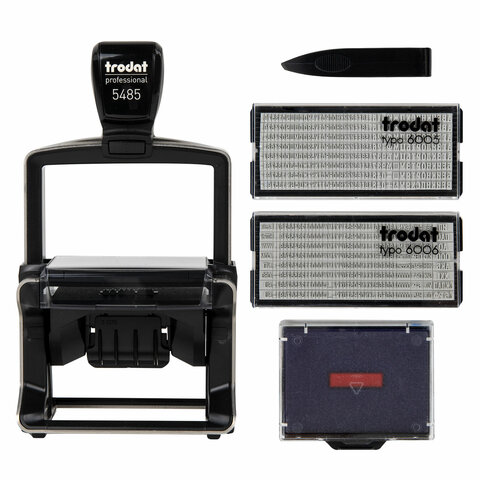 Датер самонаборный металлический, 6 строк+дата, оттиск 68х47 мм, сине-красный, TRODAT 5485, кассы в комплекте