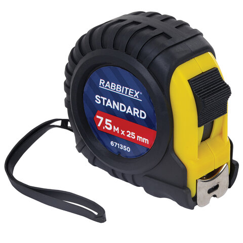 Рулетка измерительная 7,5 м х 25 мм, обрезиненный корпус, с фиксатором, RABBITEX (РАББИТЕКС) Standard, 671350