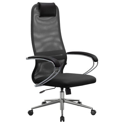 Кресло офисное МЕТТА "SU-B-8" хром, ткань-сетка, сиденье мягкое, черное