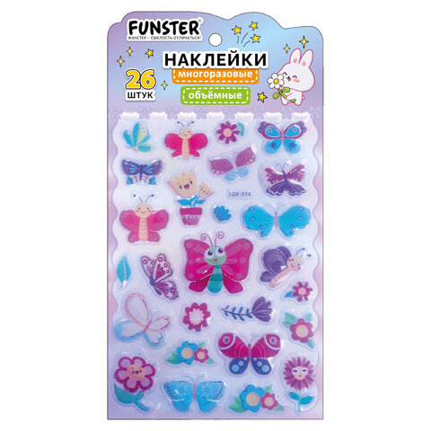 Наклейки объемные "Яркий микс", 19х13,5 см, ассорти 12 видов, FUNSTER (ФАНСТЕР), 666087