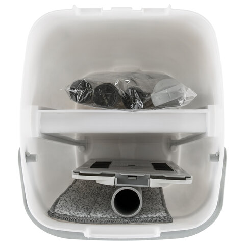 Швабра с отжимом и ведром 11л/9л, двухкамерное, ProClean, насадка из микрофибры карманы с 2-х сторон, белый, LAIMA, 607979