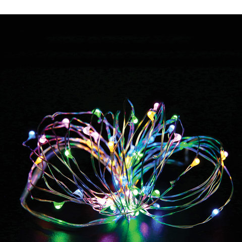 Электрогирлянда-нить комнатная 2 м, 20 LED, тип "Роса", мультицветная, на батарейках, ЗОЛОТАЯ СКАЗКА, 591101