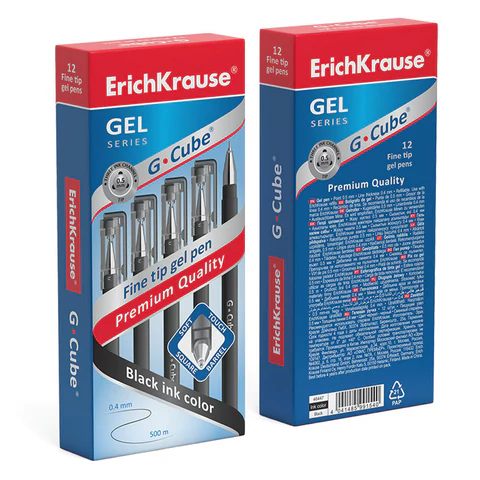 Ручка гелевая ERICH KRAUSE "G-cube", ЧЕРНАЯ, корпус черный, игольчатый узел 0,5 мм, линия письма 0,4 мм, 46447