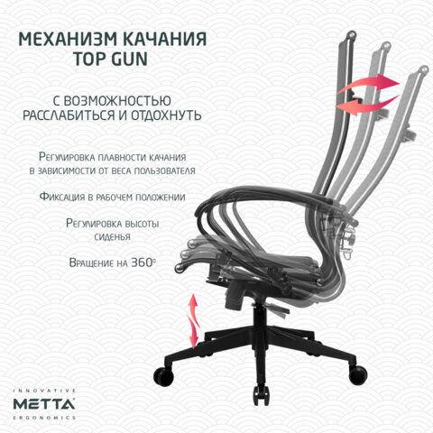 Кресло офисное МЕТТА "К-7" пластик, прочная сетка, сиденье и спинка регулируемые, черное