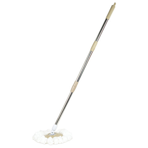 Швабра с отжимом и ведром 7л/5л, отжим центрифуга / рукоятка, 2 круглые насадки, крепление кольцо, бежевый, LAIMA, 607488