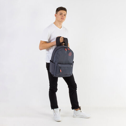 Рюкзак BRAUBERG ENERGETIC универсальный, эргономичный, "Recycle", черный\серый, 43х30х16 см, 270796