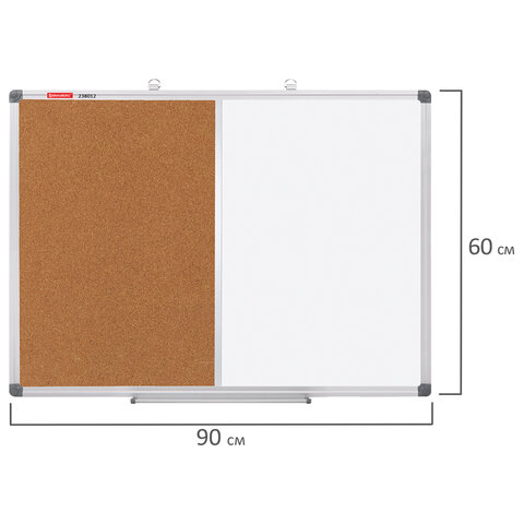 Доска комбинированная: магнитно-маркерная, пробковая для объявлений 60х90 см, BRAUBERG Extra, 238183