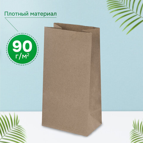 Крафт-пакет бумажный 12х8х24 см, КОМПЛЕКТ 100 шт., плотность 90 г/м2, LAIMA ECO CRAFT, 609682