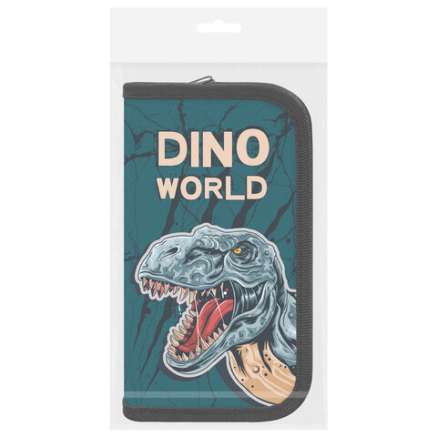 Пенал ПИФАГОР, 2 отделения, ламинированный картон, 19х11 см, "Dino world", 272249