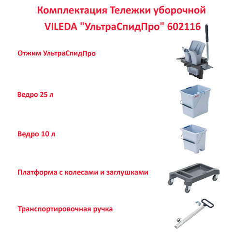 Тележка уборочная VILEDA "УльтраСпидПро", 2 съемных ведра 25 л + 10 л, платформа, с ручкой, туннельный отжим, 147209