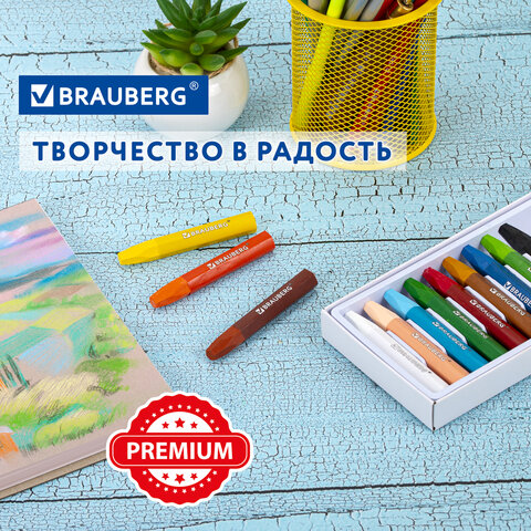 Пастель масляная восковые мелки утолщенные 12 цветов, BRAUBERG PREMIUM, 272711