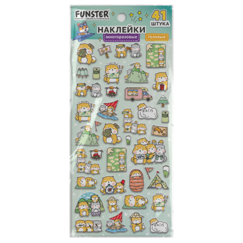 Наклейки гелевые "Зверяшки-обаяшки", 17,5х9 см, ассорти 12 видов, FUNSTER (ФАНСТЕР), 666085