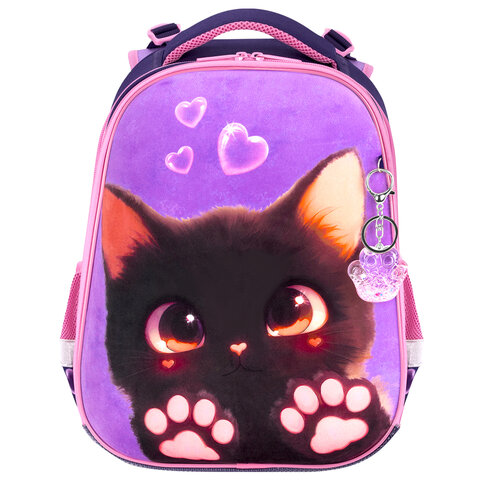 Ранец BRAUBERG PREMIUM, 2 отделения, с брелоком, "Paw prints", велюровая панель, 38х29х16 см, 273098