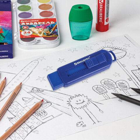 Ластик выдвижной BRAUBERG "Slider", 88х26х16 мм, синий, блистер, 271984