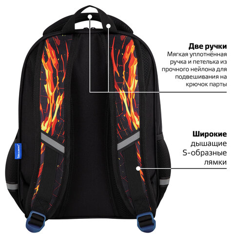 Рюкзак BRAUBERG OPTIMA, 2 отделения, с брелоком, "Burning ball", 3D-панель, 36х27х18 см, 273158