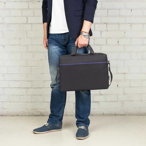 Сумка портфель BRAUBERG PRACTICAL с отделением для ноутбука 15,6", Blue line, черная, 29х40х7 см, 272603