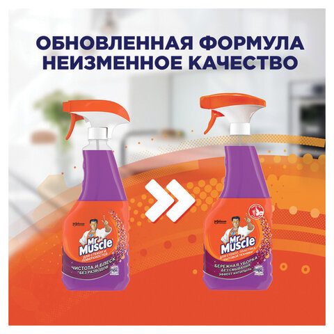 Средство для мытья стекол, пластика и бытовой техники 530 мл, МИСТЕР МУСКУЛ "Лаванда", распылитель, 25607, 865034