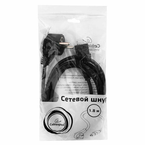 Кабель питания 1,8 м, CABLEXPERT, Schuko-C13, 3x0,5 мм2, 6 A, с заземлением, черный, PC-186