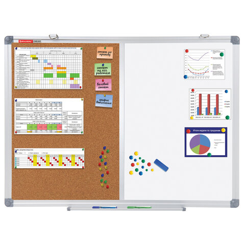 Доска комбинированная: магнитно-маркерная, пробковая для объявлений 45х60 см, BRAUBERG Extra, 238182